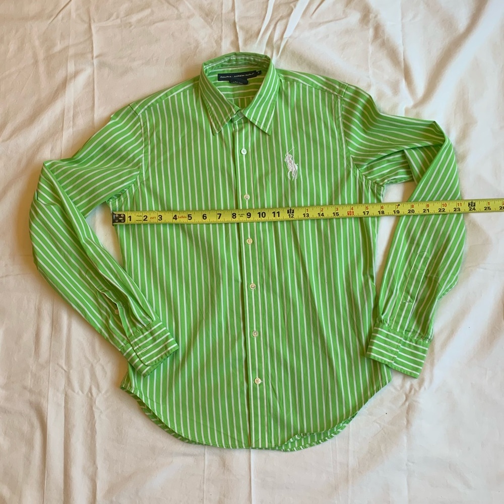 Ralph Lauren Green and White Striped Button-Down Shirt